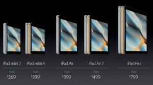 iPad mini 4 i sällskap med de andra modellerna